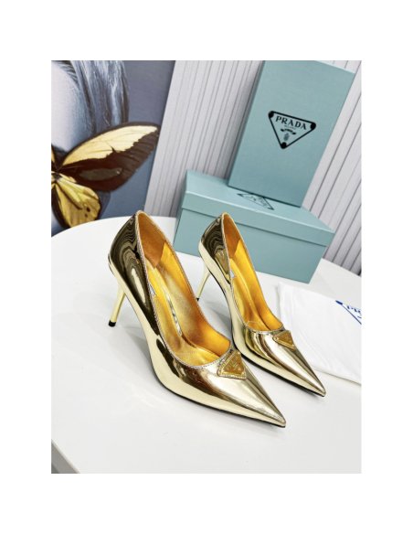 Cheap Reps Prada Pumps 85mm In Gold Metallic Leather