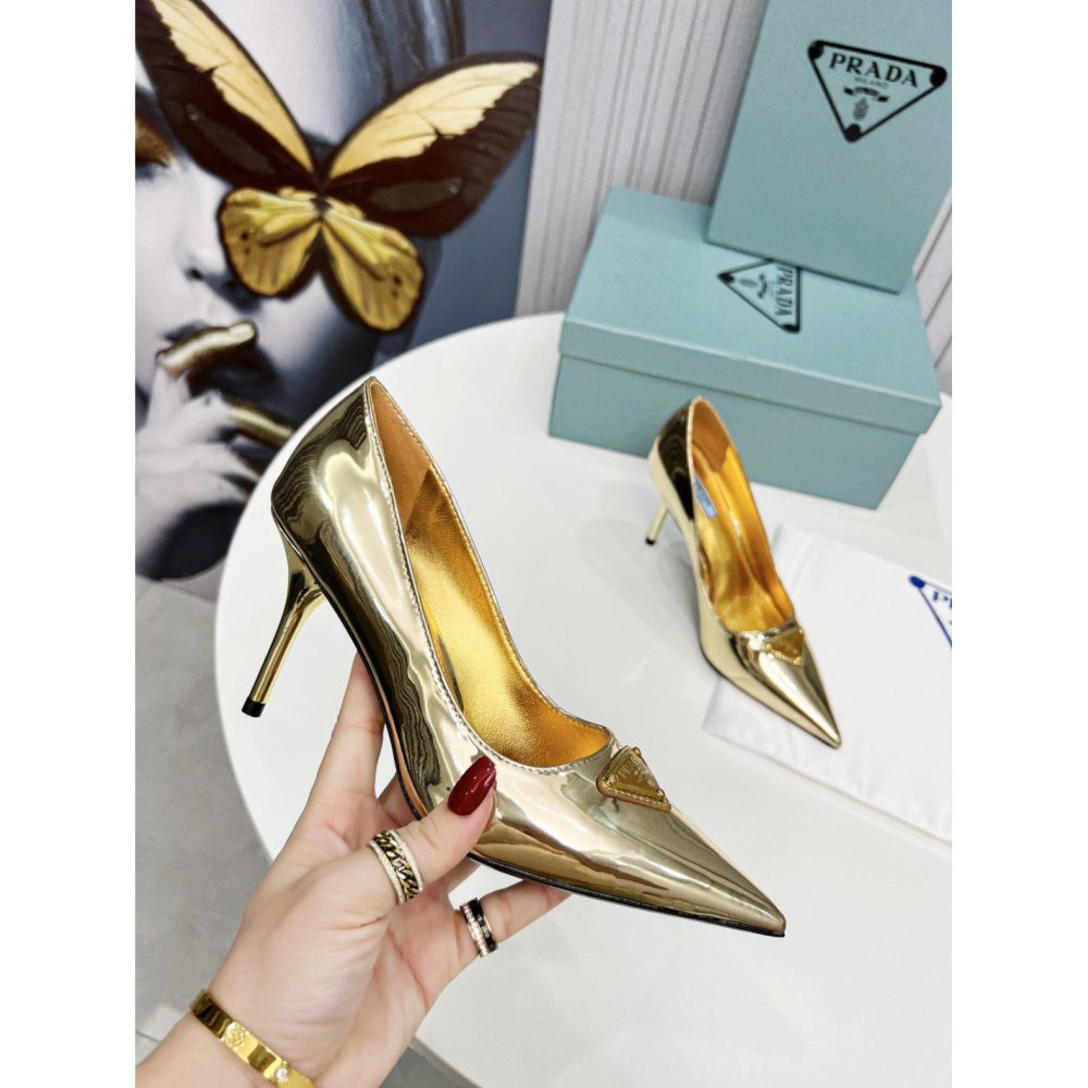 Cheap Reps Prada Pumps 85mm In Gold Metallic Leather