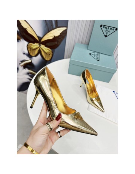 Cheap Reps Prada Pumps 85mm In Gold Metallic Leather