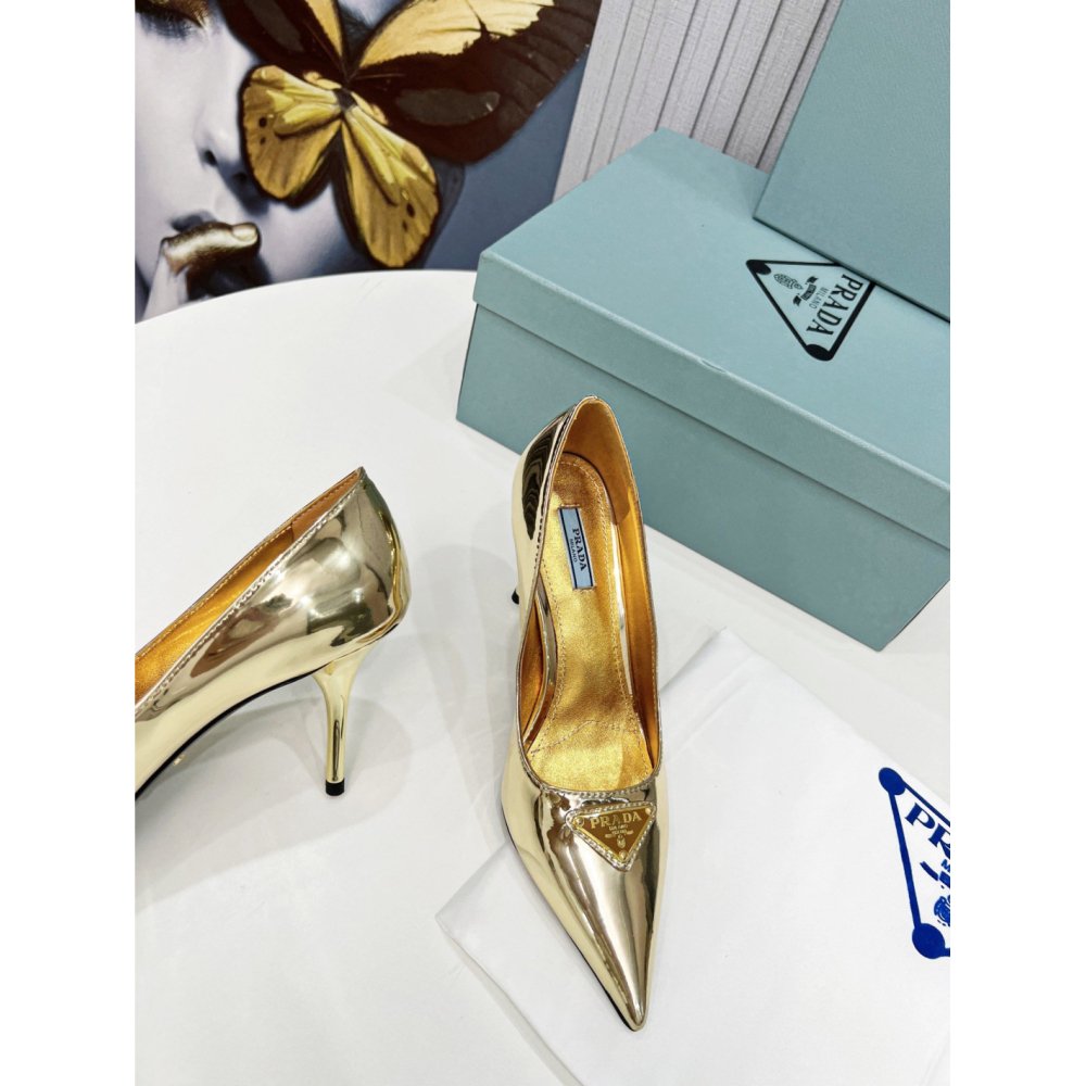 Cheap Reps Prada Pumps 85mm In Gold Metallic Leather