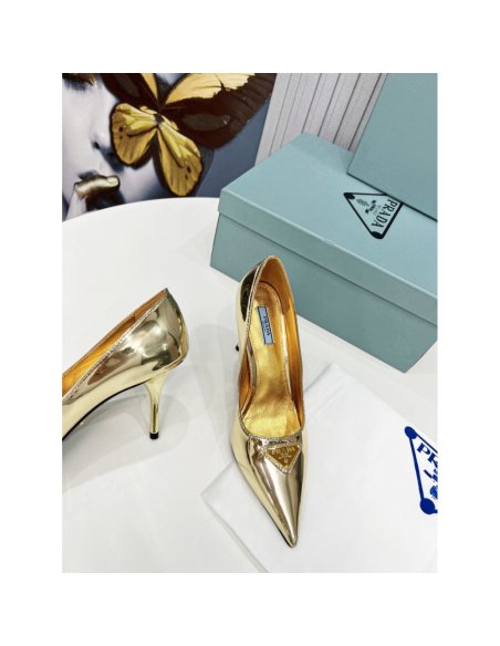 Cheap Reps Prada Pumps 85mm In Gold Metallic Leather