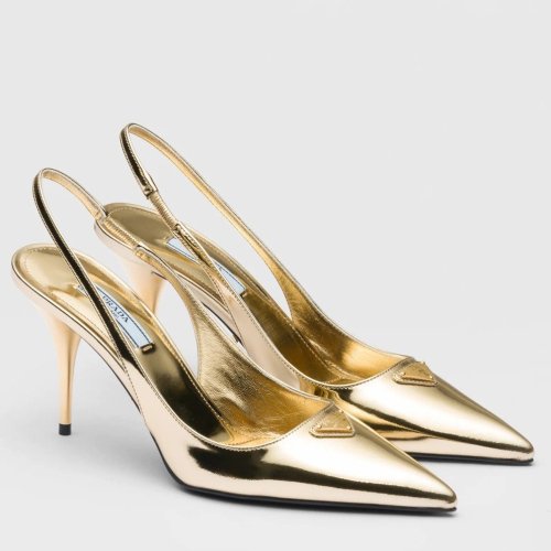 Cheap Reps Prada Slingbacks Pumps 85mm In Gold Metallic Leather