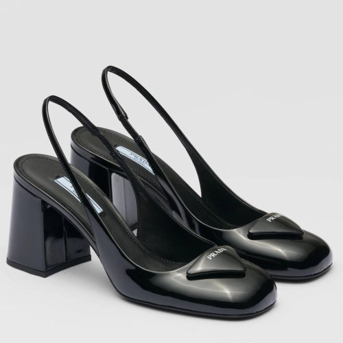 Cheap Reps Prada Slingbacks Pumps 75mm In Black Patent Leather
