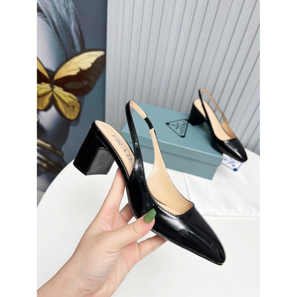 Cheap Reps Prada Slingbacks Pumps 65mm In Black Patent Leather