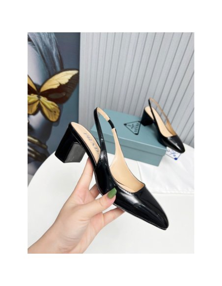 Cheap Reps Prada Slingbacks Pumps 65mm In Black Patent Leather