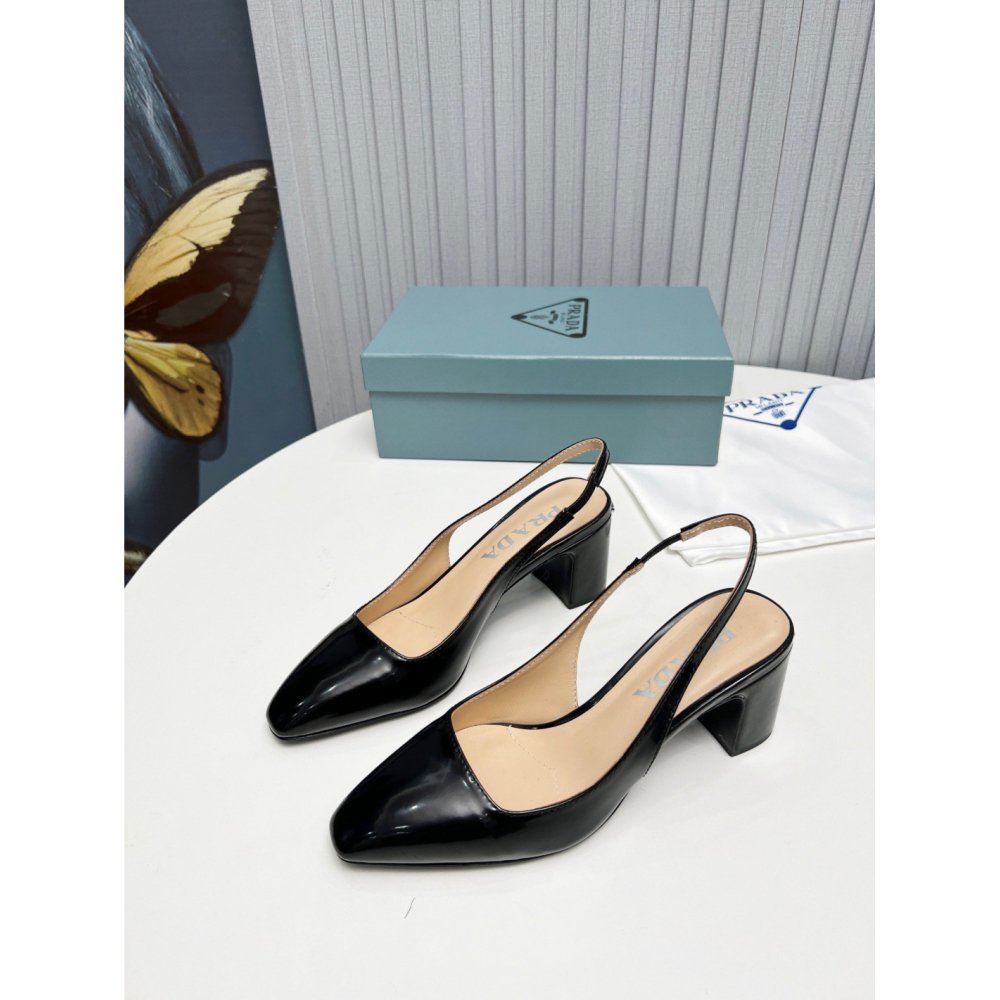 Cheap Reps Prada Slingbacks Pumps 65mm In Black Patent Leather