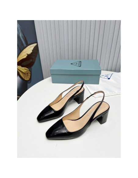 Cheap Reps Prada Slingbacks Pumps 65mm In Black Patent Leather