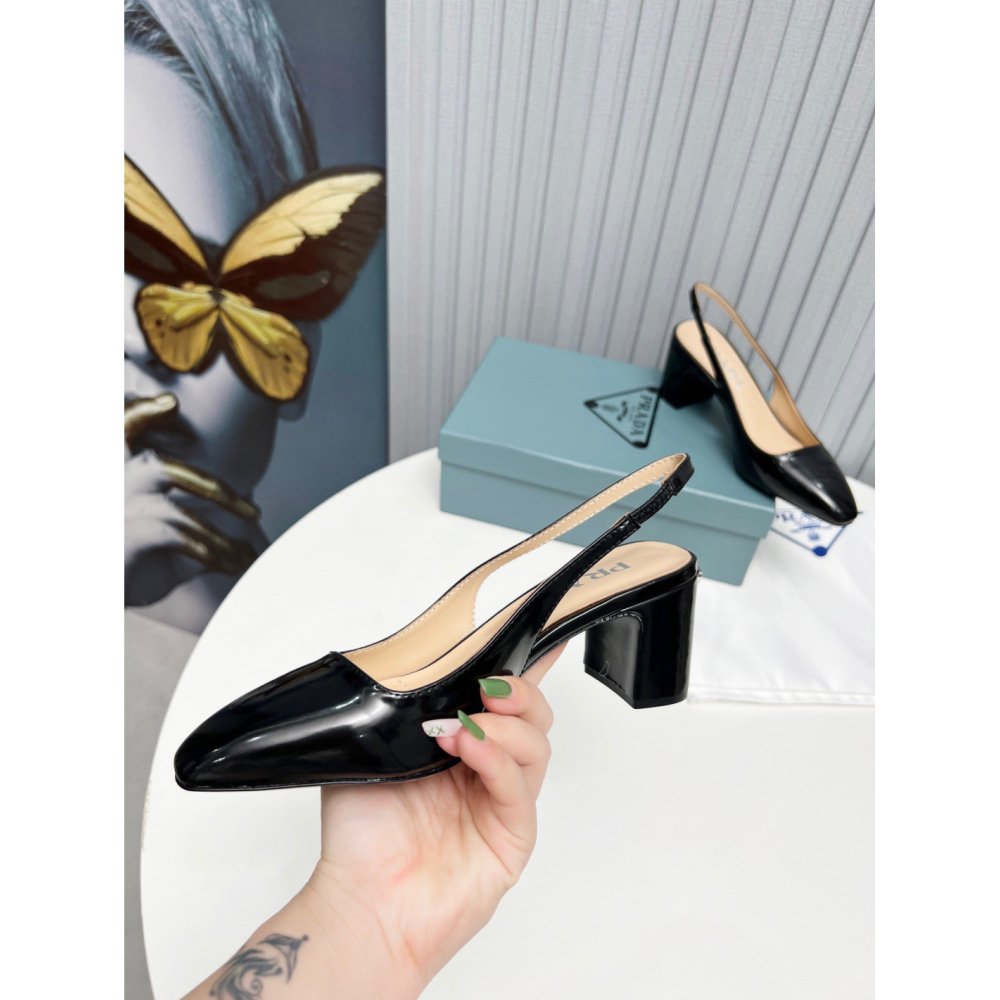 Cheap Reps Prada Slingbacks Pumps 65mm In Black Patent Leather