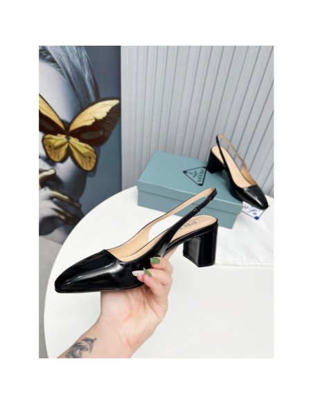 Cheap Reps Prada Slingbacks Pumps 65mm In Black Patent Leather