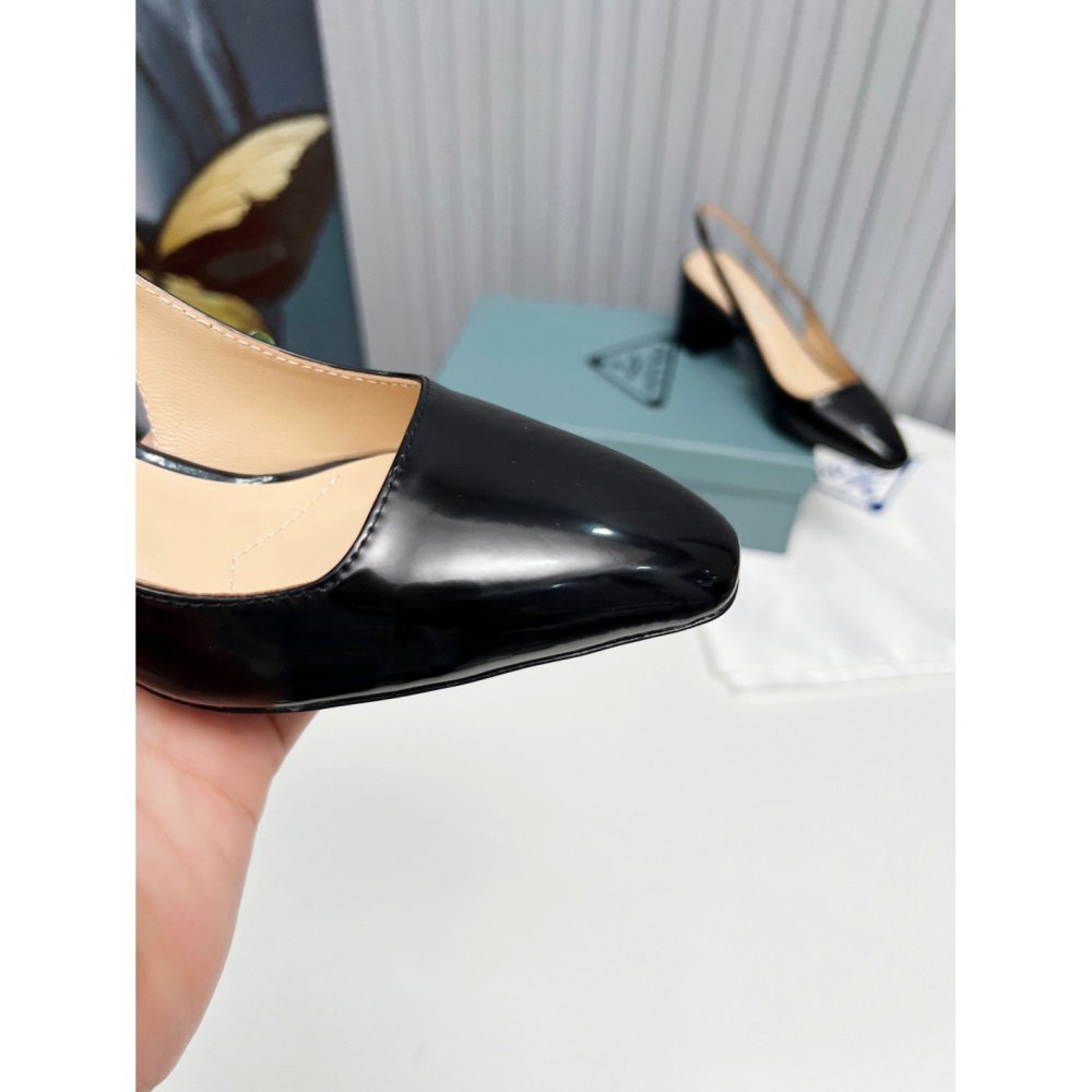 Cheap Reps Prada Slingbacks Pumps 65mm In Black Patent Leather