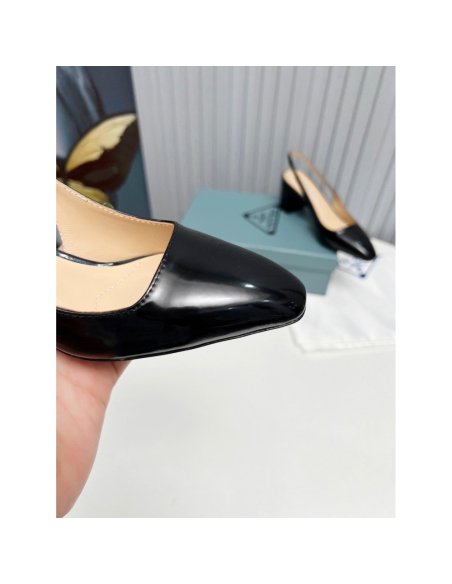 Cheap Reps Prada Slingbacks Pumps 65mm In Black Patent Leather