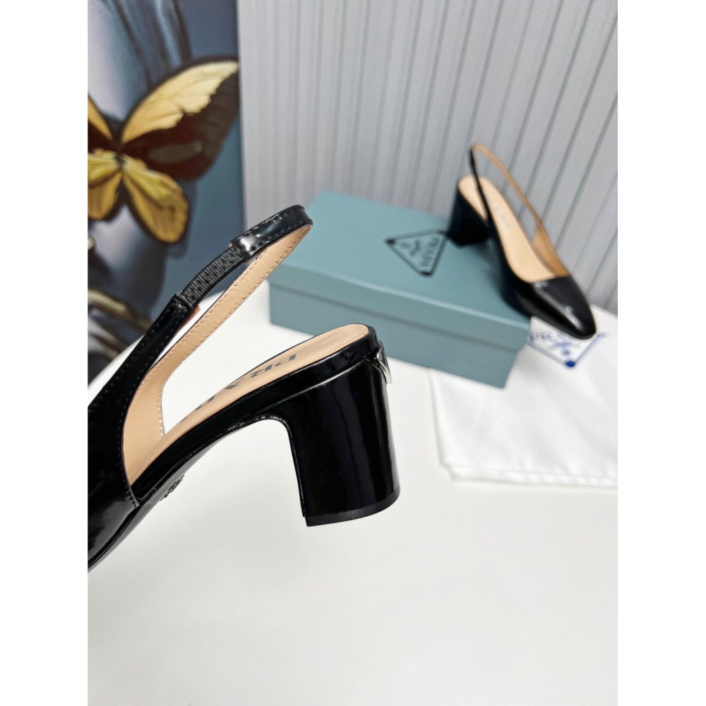 Cheap Reps Prada Slingbacks Pumps 65mm In Black Patent Leather