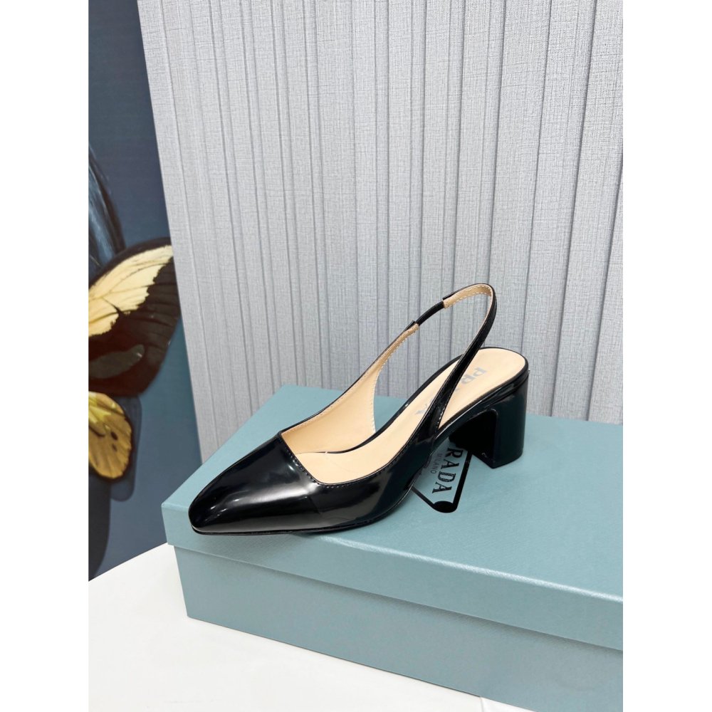 Cheap Reps Prada Slingbacks Pumps 65mm In Black Patent Leather