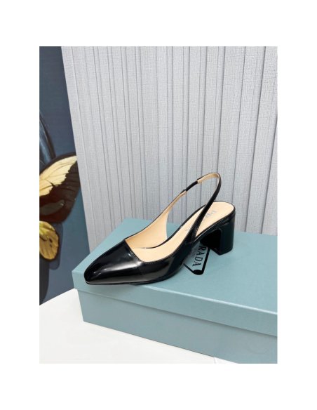 Cheap Reps Prada Slingbacks Pumps 65mm In Black Patent Leather