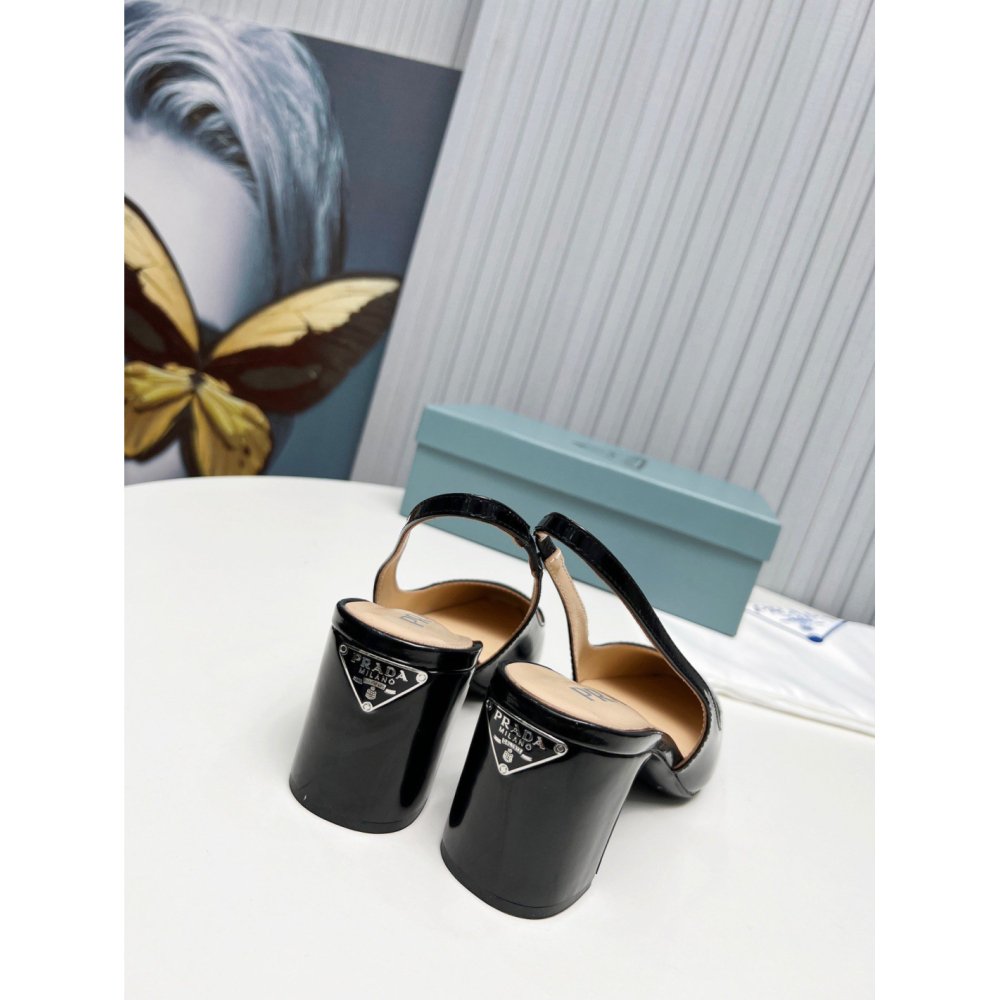 Cheap Reps Prada Slingbacks Pumps 65mm In Black Patent Leather