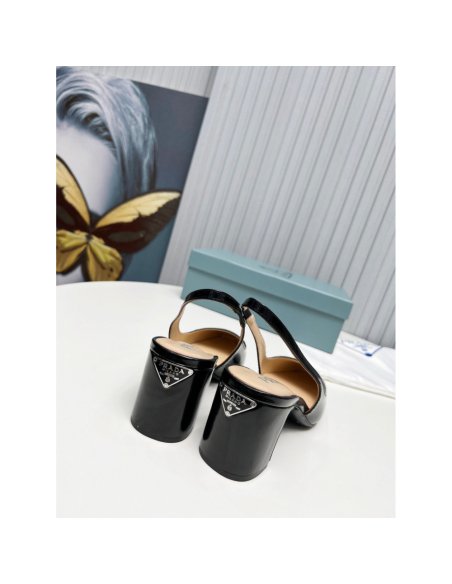 Cheap Reps Prada Slingbacks Pumps 65mm In Black Patent Leather