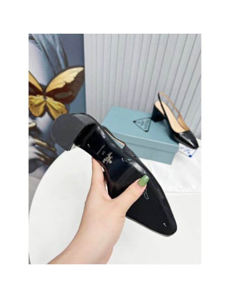 Cheap Reps Prada Slingbacks Pumps 65mm In Black Patent Leather