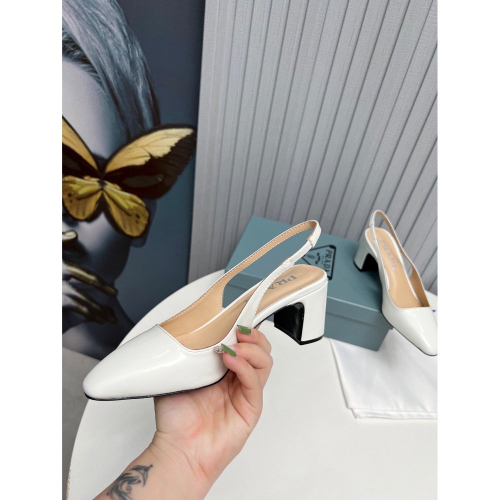 Cheap Reps Prada Slingbacks Pumps 65mm In White Patent Leather