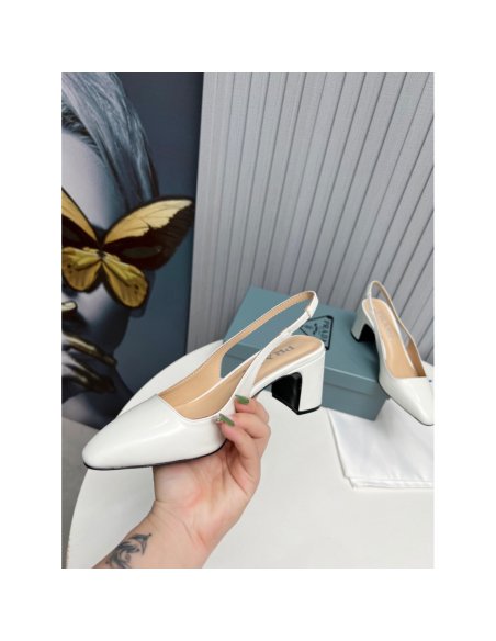 Cheap Reps Prada Slingbacks Pumps 65mm In White Patent Leather