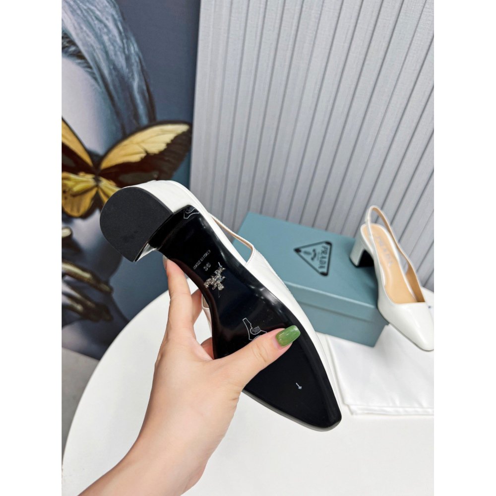 Cheap Reps Prada Slingbacks Pumps 65mm In White Patent Leather