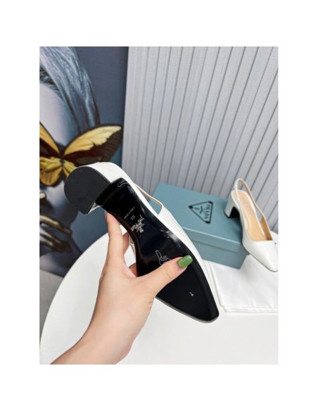 Cheap Reps Prada Slingbacks Pumps 65mm In White Patent Leather