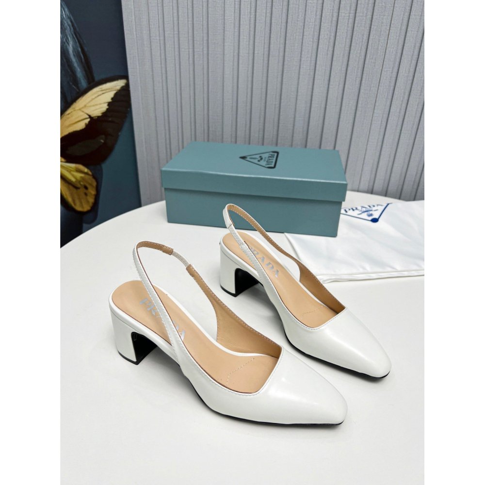 Cheap Reps Prada Slingbacks Pumps 65mm In White Patent Leather