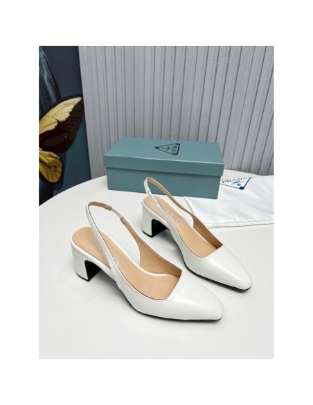 Cheap Reps Prada Slingbacks Pumps 65mm In White Patent Leather