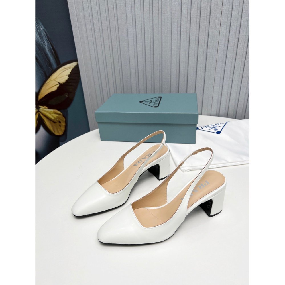 Cheap Reps Prada Slingbacks Pumps 65mm In White Patent Leather