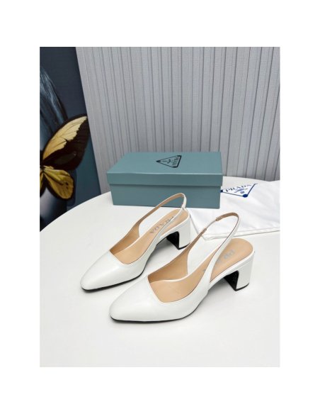 Cheap Reps Prada Slingbacks Pumps 65mm In White Patent Leather