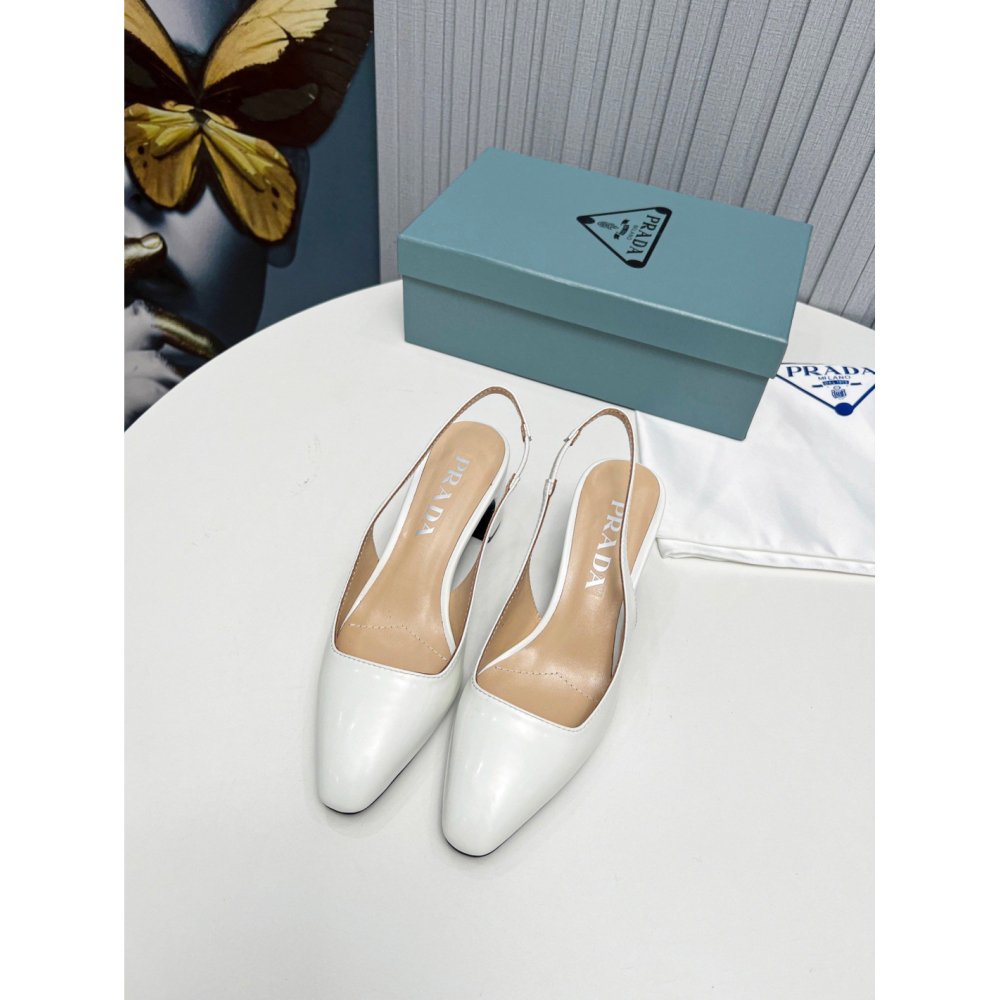 Cheap Reps Prada Slingbacks Pumps 65mm In White Patent Leather