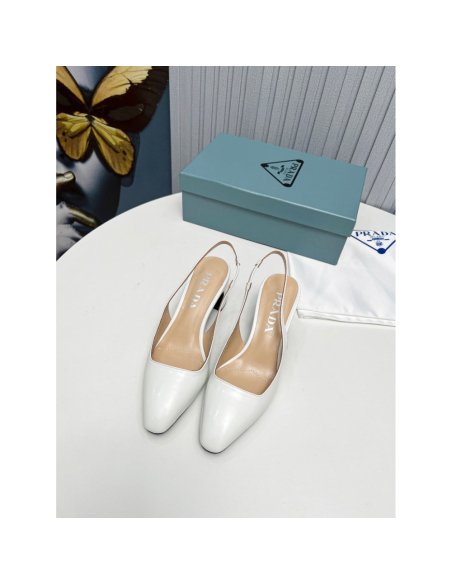 Cheap Reps Prada Slingbacks Pumps 65mm In White Patent Leather