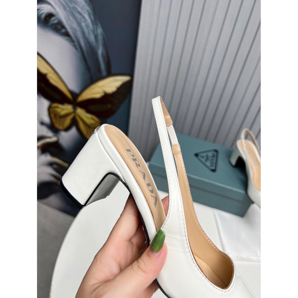 Cheap Reps Prada Slingbacks Pumps 65mm In White Patent Leather