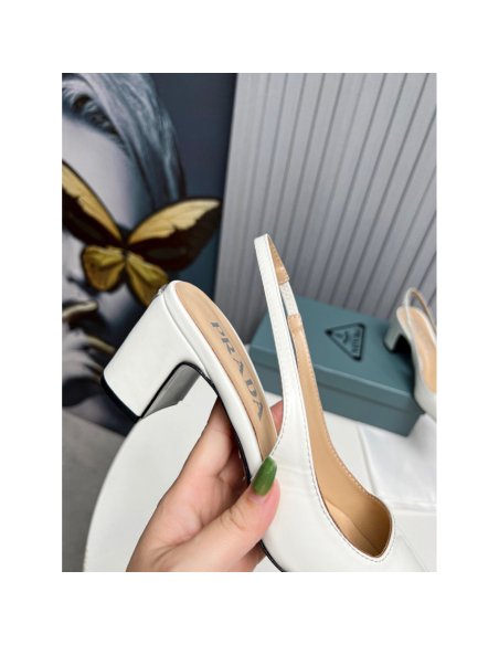 Cheap Reps Prada Slingbacks Pumps 65mm In White Patent Leather