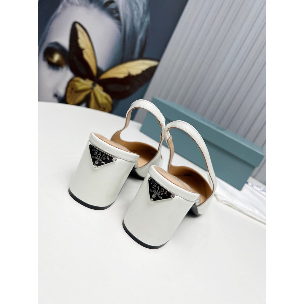 Cheap Reps Prada Slingbacks Pumps 65mm In White Patent Leather