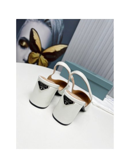 Cheap Reps Prada Slingbacks Pumps 65mm In White Patent Leather