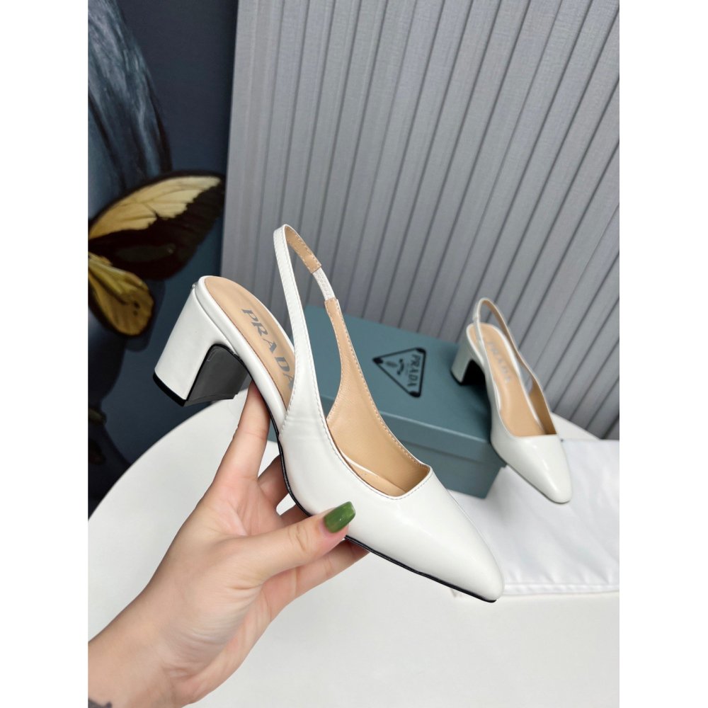 Cheap Reps Prada Slingbacks Pumps 65mm In White Patent Leather