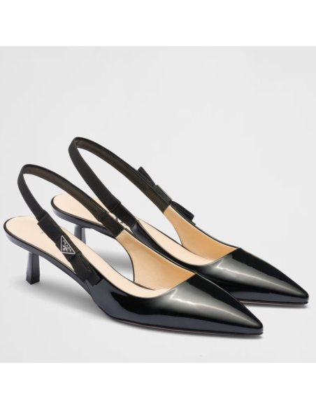 Cheap Reps Prada Slingbacks Pumps 45mm In Black Patent Leather