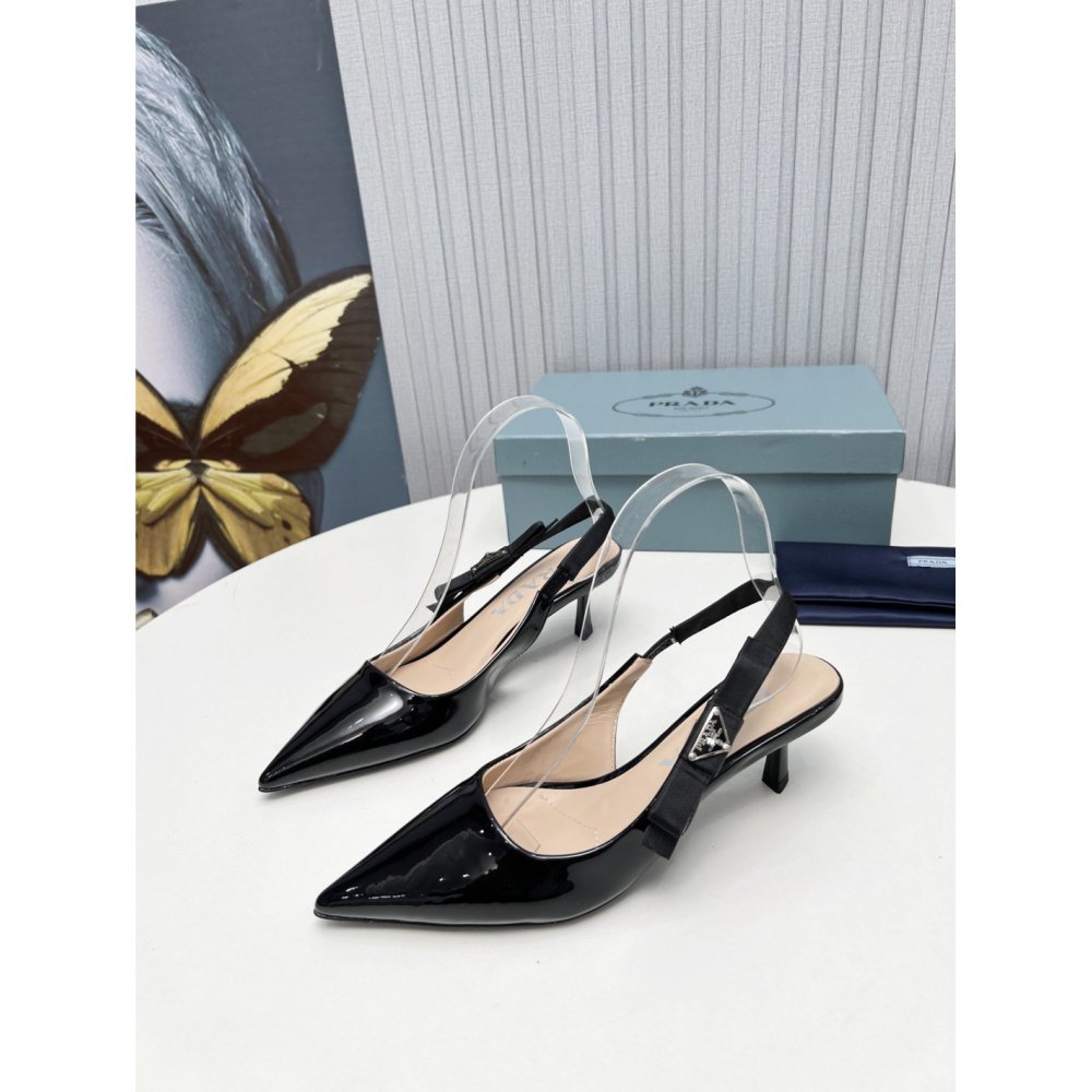 Cheap Reps Prada Slingbacks Pumps 45mm In Black Patent Leather