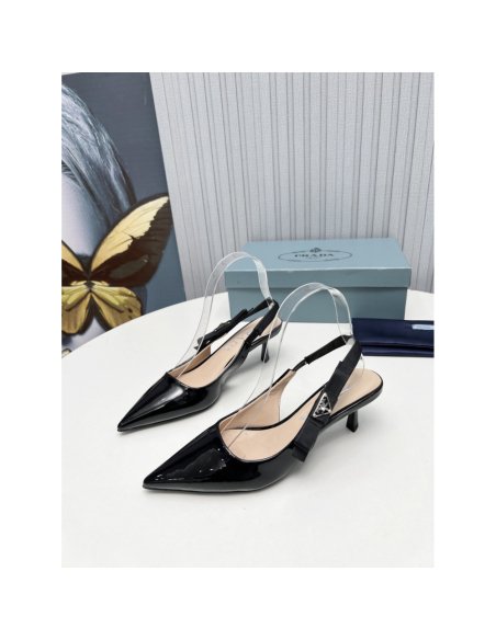 Cheap Reps Prada Slingbacks Pumps 45mm In Black Patent Leather