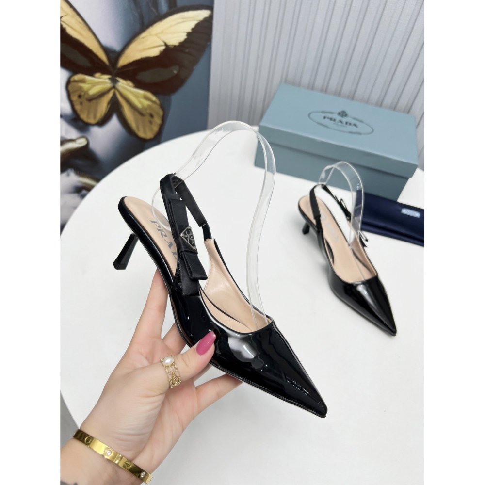Cheap Reps Prada Slingbacks Pumps 45mm In Black Patent Leather