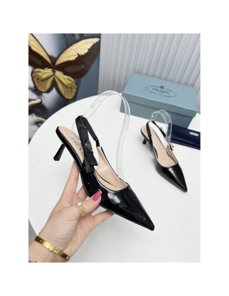 Cheap Reps Prada Slingbacks Pumps 45mm In Black Patent Leather