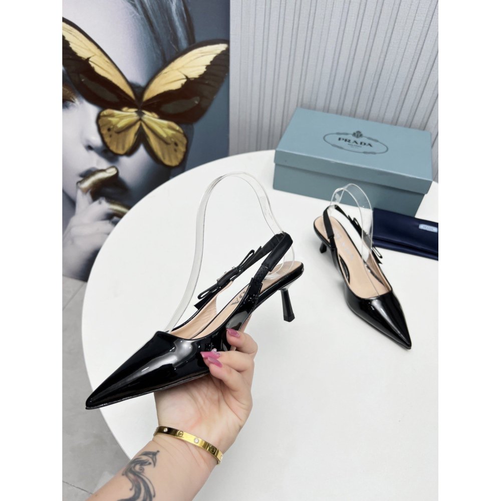 Cheap Reps Prada Slingbacks Pumps 45mm In Black Patent Leather