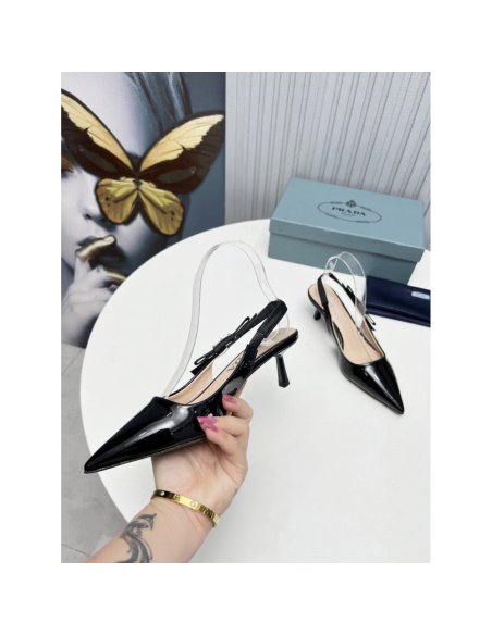 Cheap Reps Prada Slingbacks Pumps 45mm In Black Patent Leather