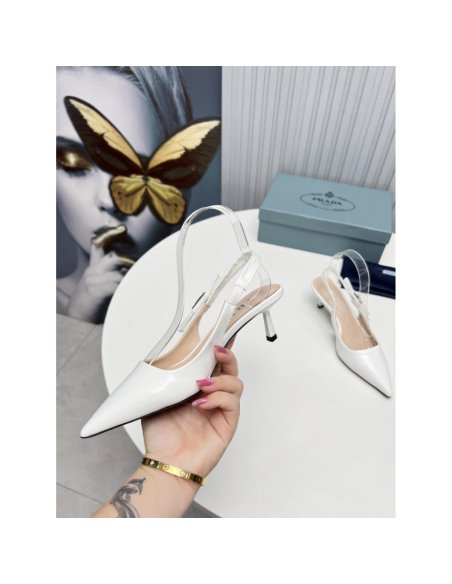Cheap Reps Prada Slingbacks Pumps 45mm In White Patent Leather