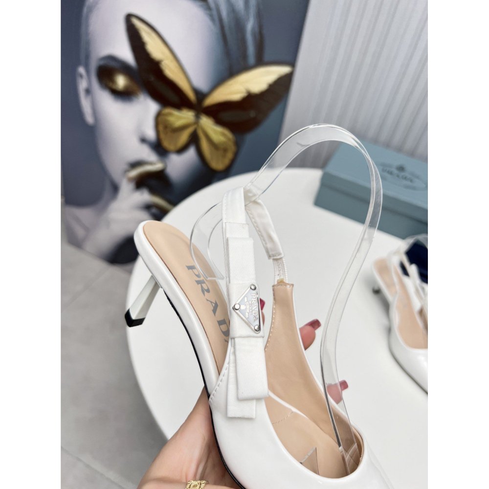 Cheap Reps Prada Slingbacks Pumps 45mm In White Patent Leather