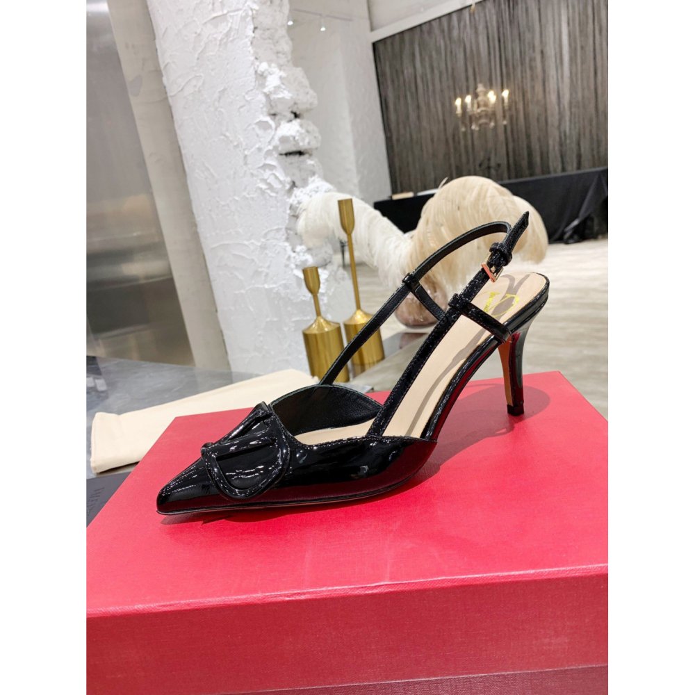 Cheap Reps Valentino Vlogo Slingback Pumps 80mm In Black Patent Leather
