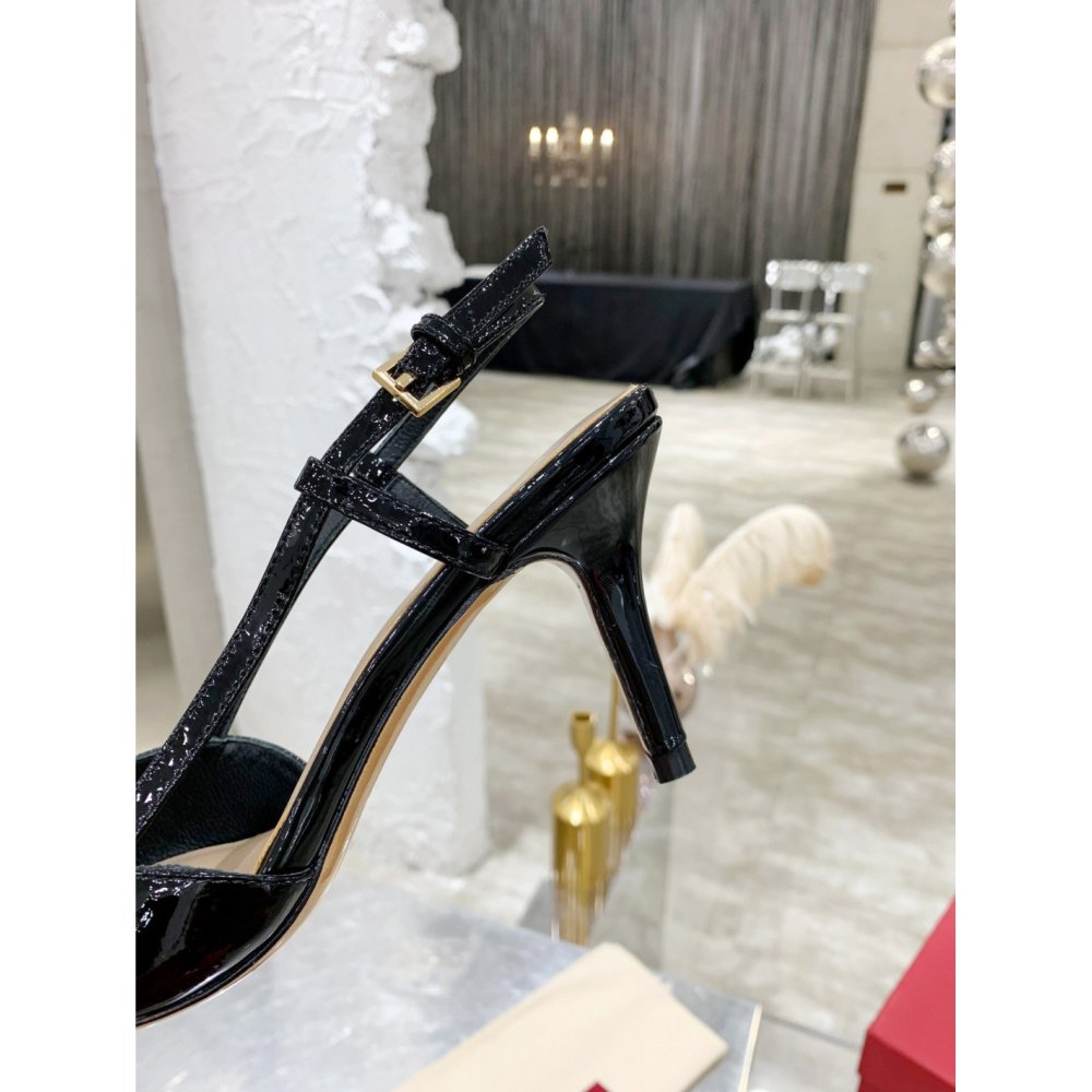 Cheap Reps Valentino Vlogo Slingback Pumps 80mm In Black Patent Leather