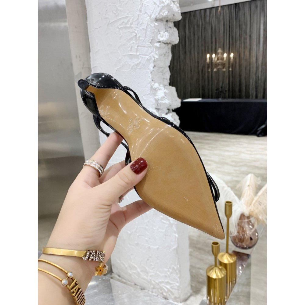 Cheap Reps Valentino Vlogo Slingback Pumps 80mm In Black Patent Leather