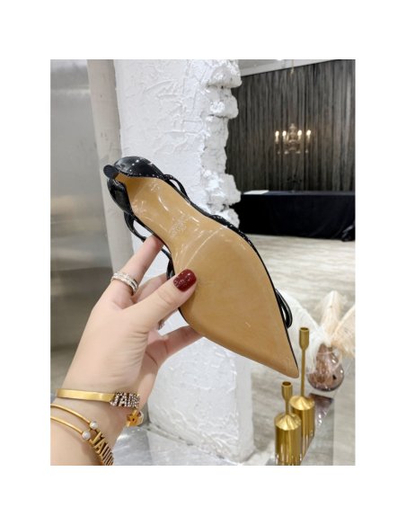 Cheap Reps Valentino Vlogo Slingback Pumps 80mm In Black Patent Leather