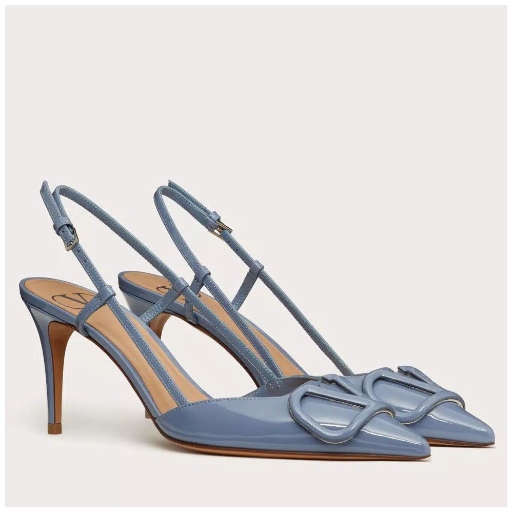 Cheap Reps Valentino Vlogo Slingback Pumps 80mm In Blue Patent Leather